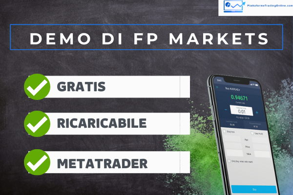 Caratteristiche principali del conto demo di FP Markets e screenshot dell'app ufficiale del broker
