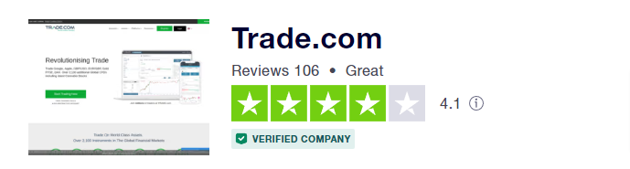 Recensioni di Trade.com su Trustpilot con valutazione media degli utenti e numero complessivo di recensioni