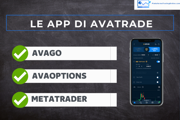 AvaTrade dispone di quattro applicazioni per il trading da Mobile, di cui due sono le app di MT4 e MT5